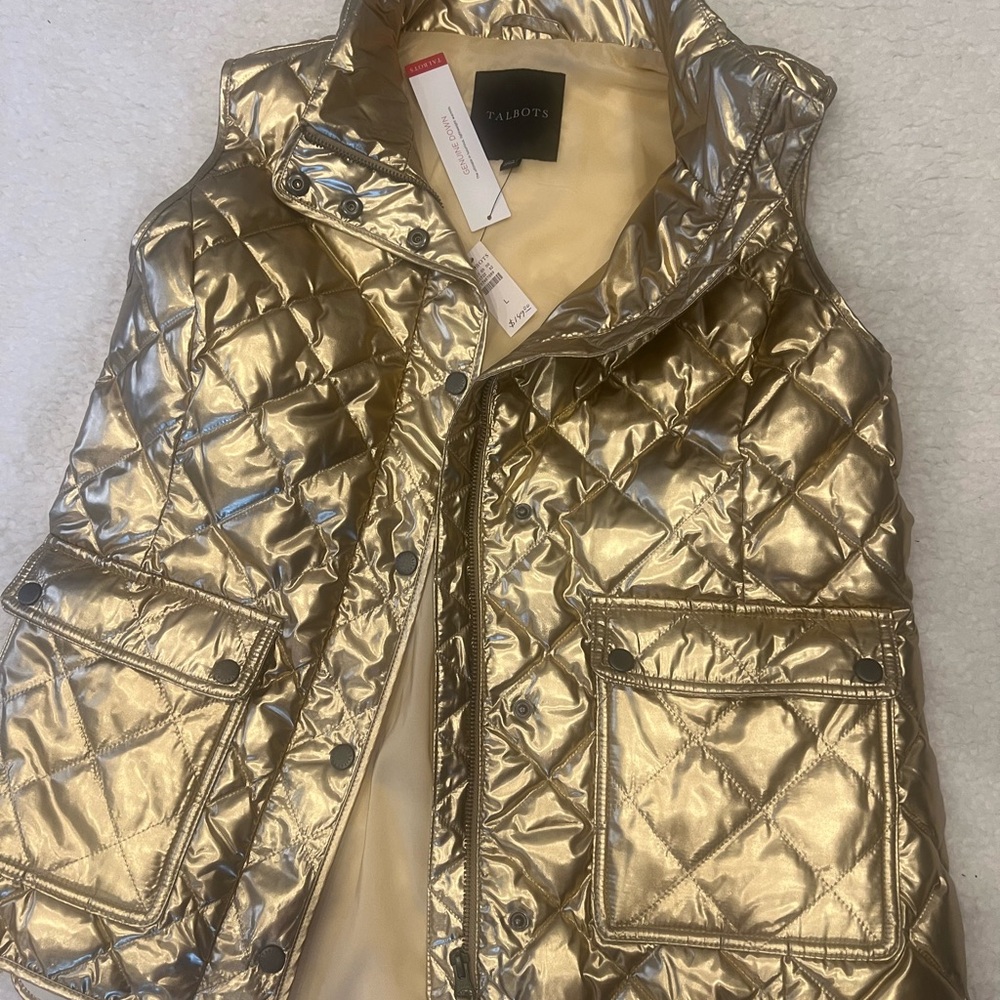 NWT: Talbots Gold Quilted Vest Down Vest Size Large